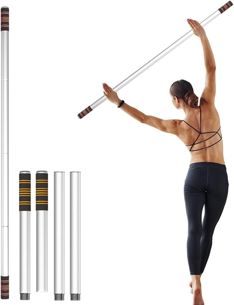 Queension 5ft Yoga Stick – Heavy-Duty Steel Adjustable Stretching Bar for Mobility, Flexibility & Balance. Multi-Functional Fitness Pole with 4 Steel Rods & Comfort Foam Grips - Image 1